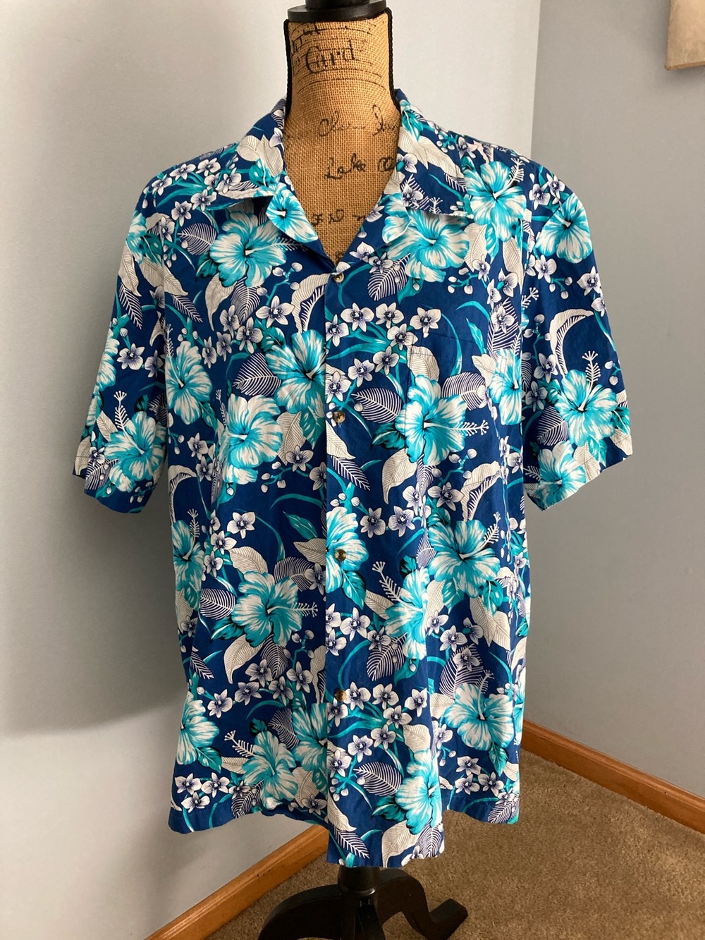 Koko Head Hawaii Blue Tropical Floral Short-Sleeve Button-Down Shirt Men Size XL